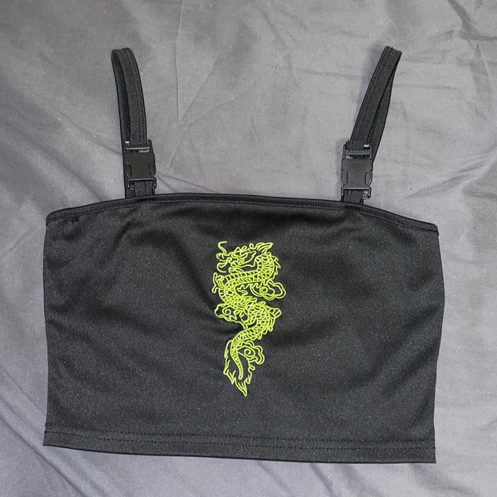 Cropped Dragon Square Neckline Top with Clipped Straps Size Small